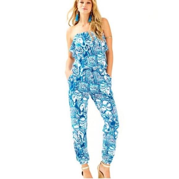 Lilly Pulitzer | Ailsie Jumpsuit Keep On Trunkin Indigo Blue White Preppy XS - Picture 1 of 7